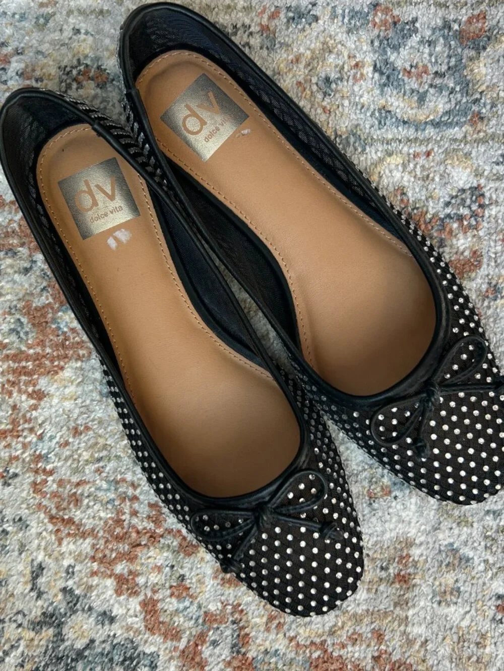 Dolce Vita Sz 8 Mesh Ballet Flats Black w/ Rhinestones & Ballerina Bow Orig. $68 - Picture 3 of 5